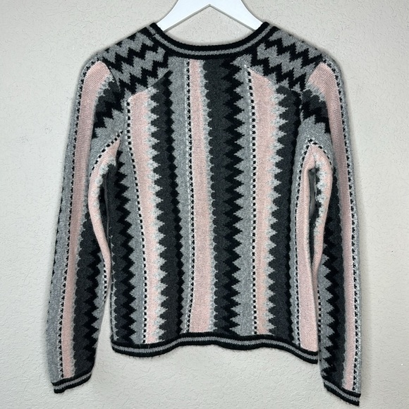 Minnie Rose 100% Cashmere Pink, Grey and Black Striped Crew Neck Sweater Size S - Picture 4 of 10